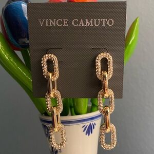 Vince Camuto NWT Gold Tone Rhinestone Chain Link Dangly Earrings